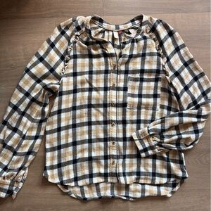 Pilcro Gingham Button Down with Ruffle Detail